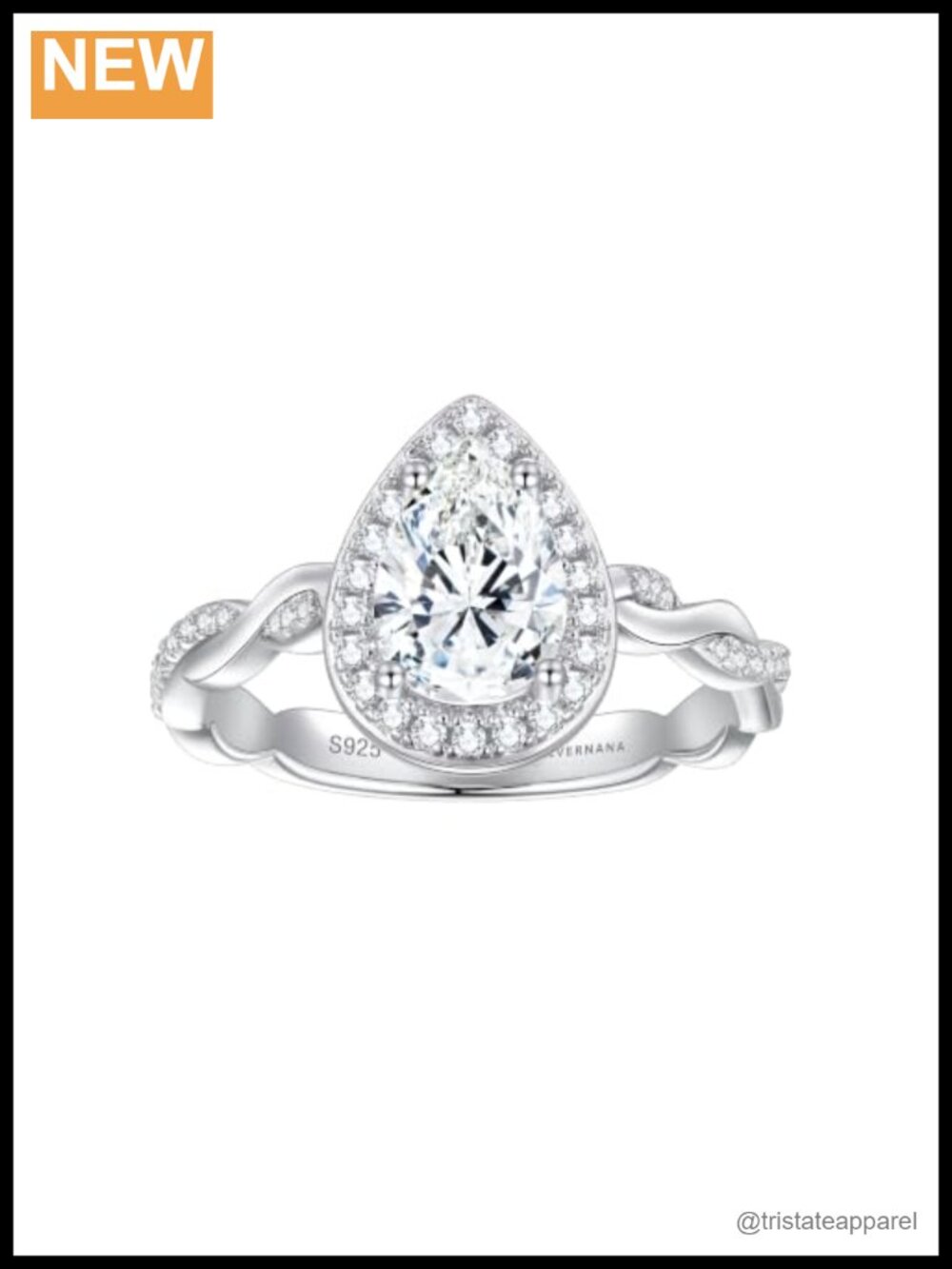 Pear Moissanite Engagement Ring 925 Sterling Silver 18K White Gold Plated Halo